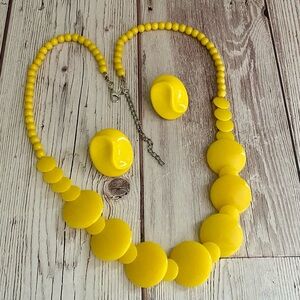Bright Yellow Beaded Necklace and Earrings Set